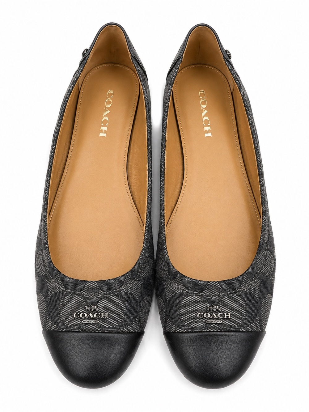 Coach Signature Jacquard Black Leather Cap Toe Ballet Flats Women’s Size: 7.5
